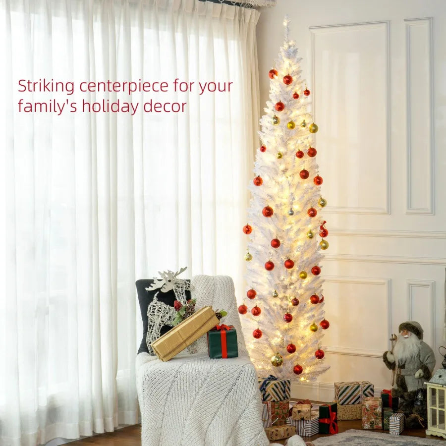 HOMCOM 8' Tall PreLit Slim Noble Fir Artificial Christmas Tree