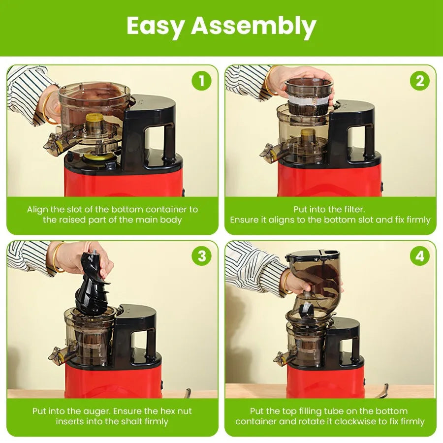 Cold Press Juicer Machine 300W Electric Slow Masticating Juicer for Whole Vegetable and Fruit with Reverse Function 2 Container