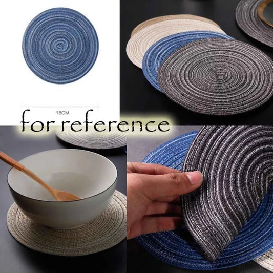 4 Pcs Woven Ramie Placemats Round Placemat Kitchen Accessories Home Dration Table Mats Teapot Mats 7 inch Blue