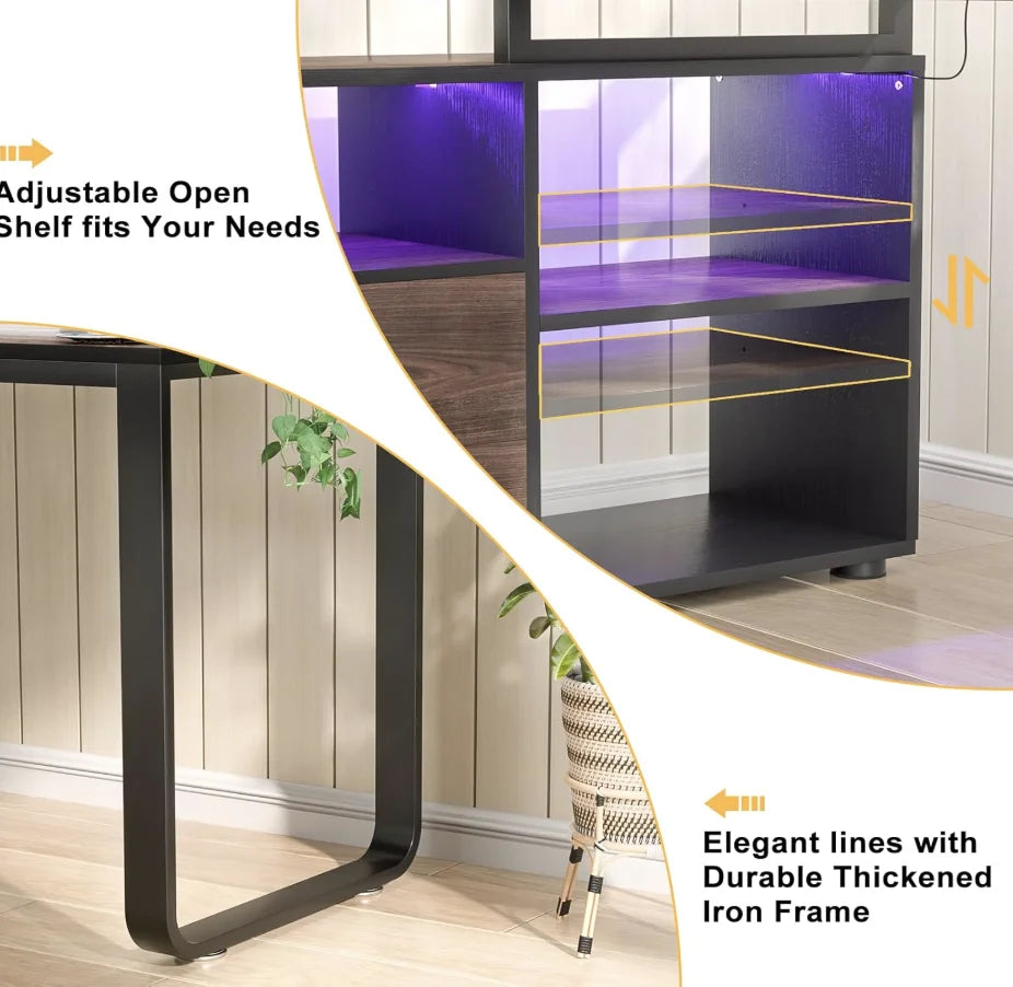 L Shaped Desk with File Cabinet & Power Outlet, Reversible 55 Inch Large Corner