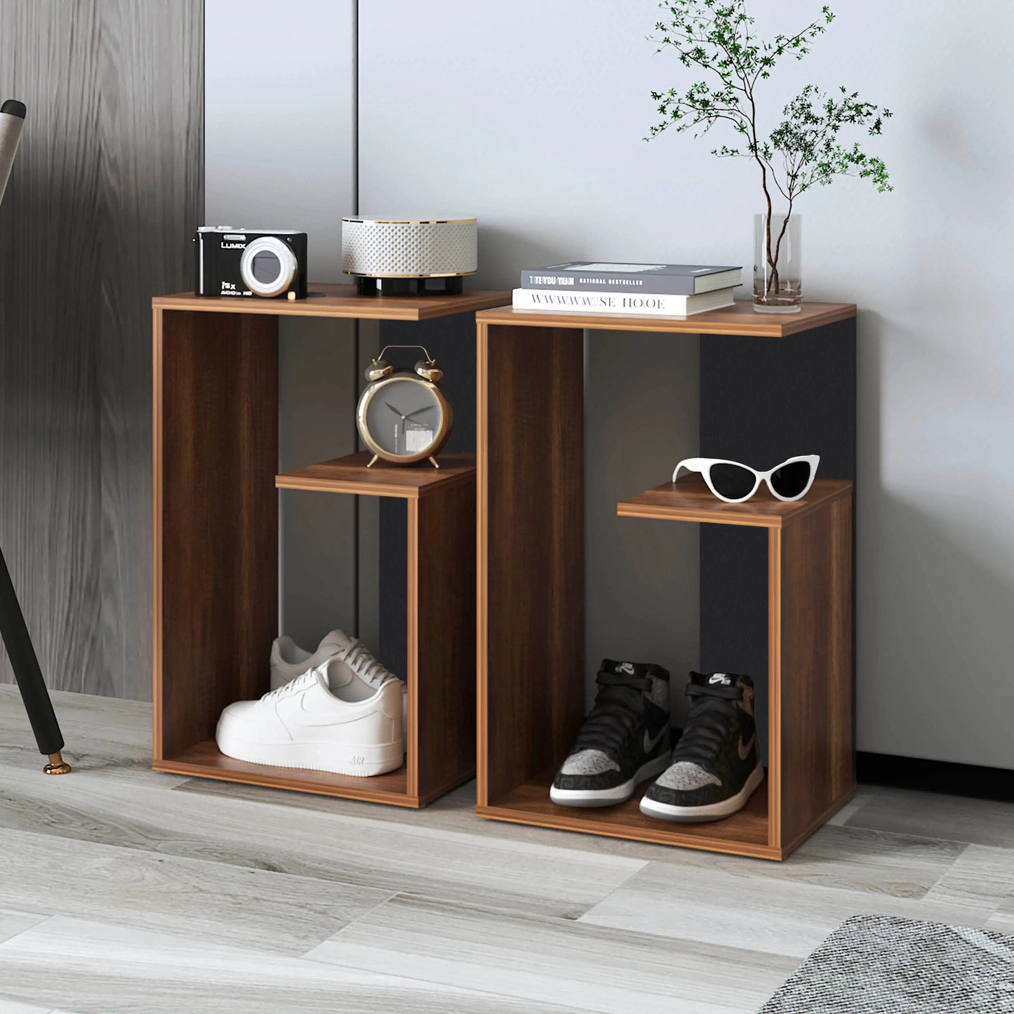 3-Tier High Side Table Black Wengue - Walnut