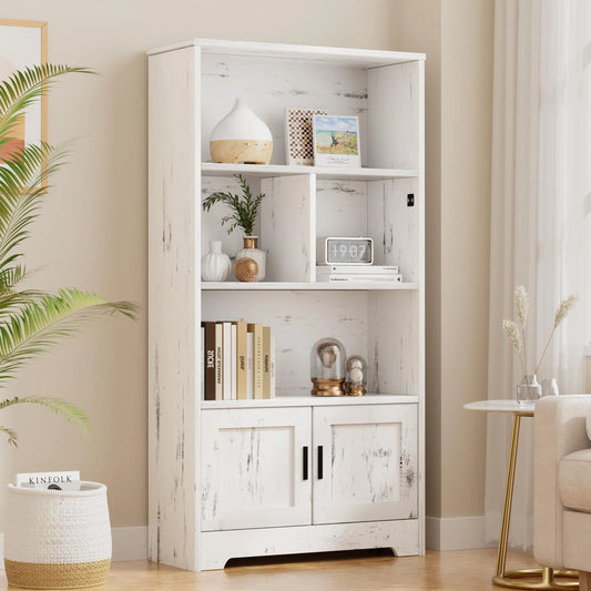Bookcase with LED Lights White Bookshelf