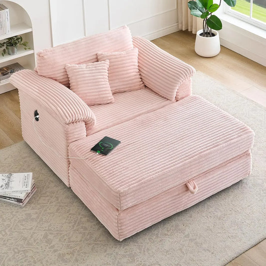Oversized Chaise Lounge Chair Couch Indoor - Deep Seat Sofa Bed, Corduroy Sleeper Cloud with USB Charging, Customized