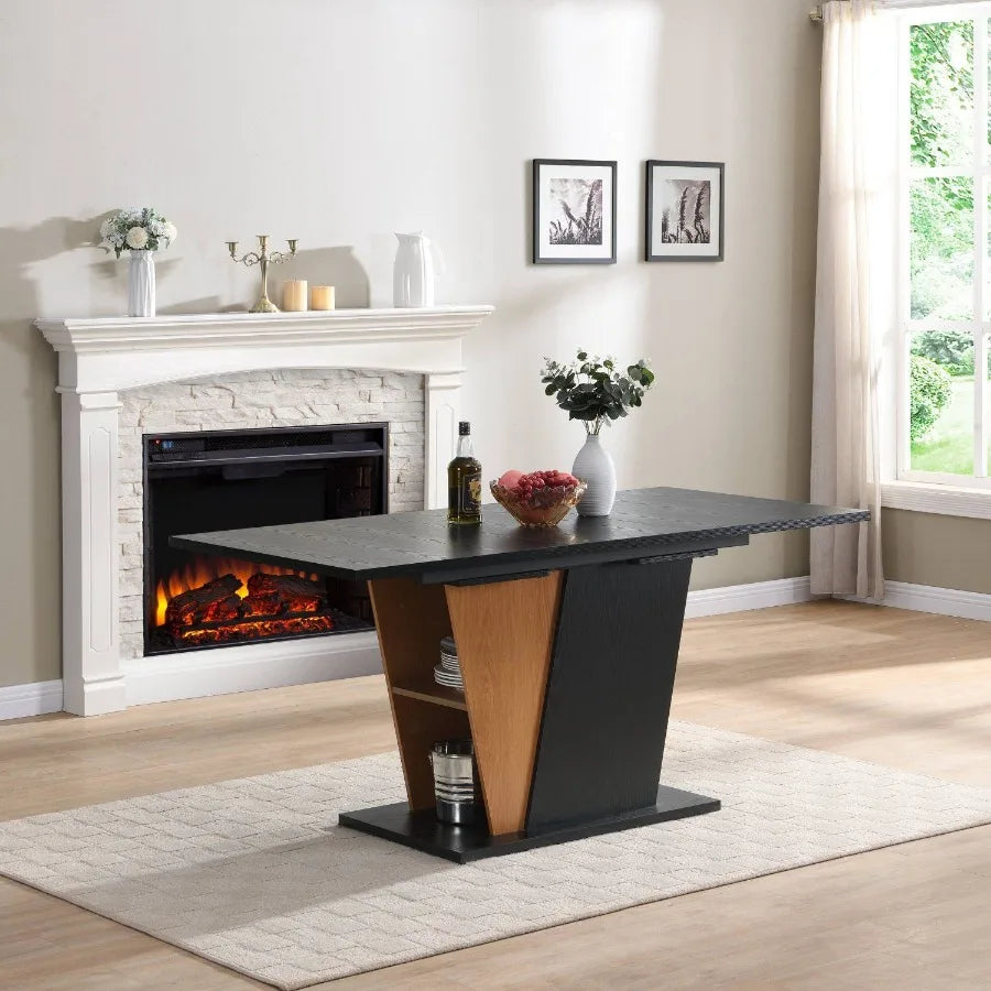 61.81 46.46 inch Extendable Dining Table with Built-in Storage Modern Wooden Table