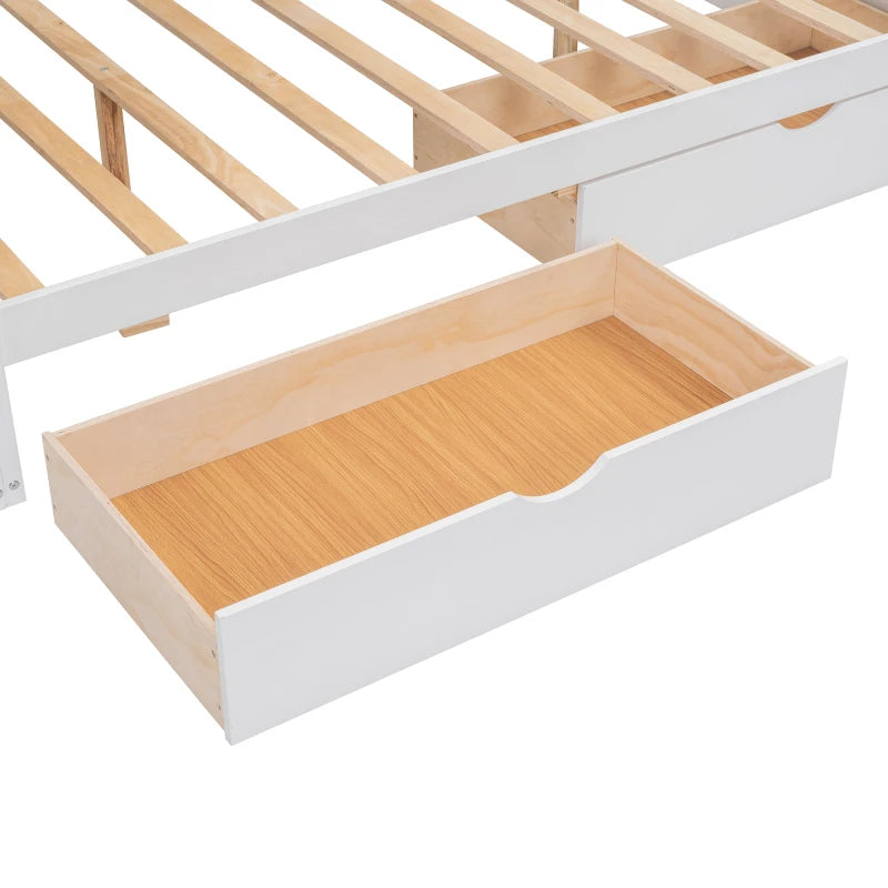 Full size House Bed with Two Drawers and Wardrobe,sturdy construction and Unique design,White/Gray /Natural.