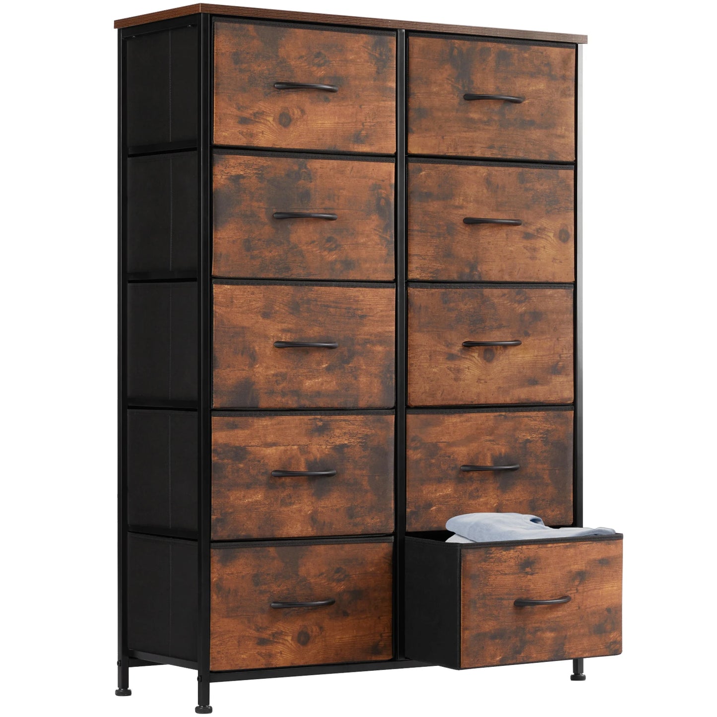 JHK Bedside Table For Bedroom With 10 Fabric Drawers Wardrobe Steel Frame Closet