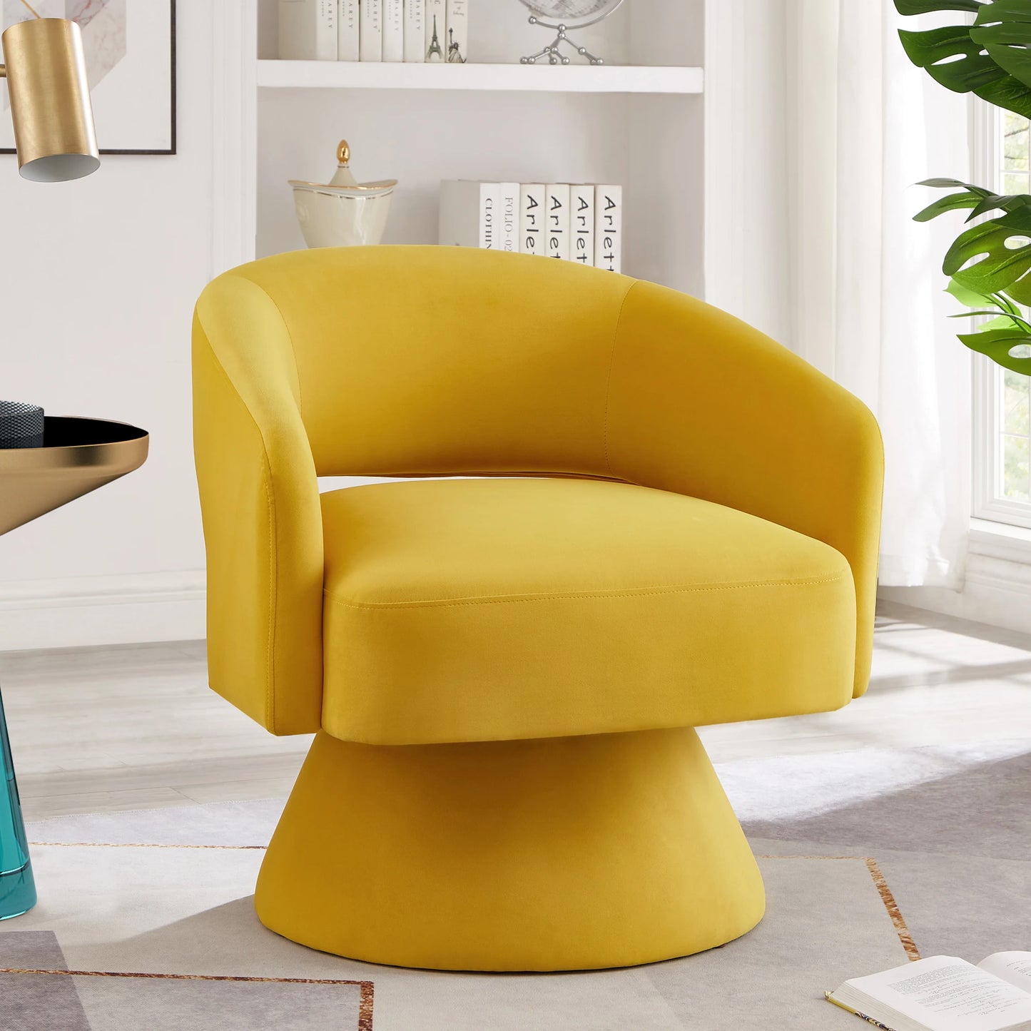 Modern Swivel Chair Upholstered Velvet Round Accent Armchair