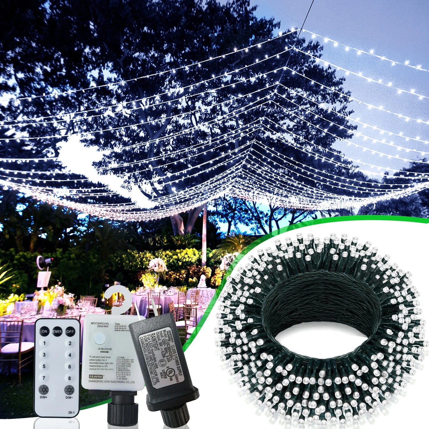 Outdoor Christmas Lights Waterproof String Fairy Lights with 8 Modes and Timer Lights for Door/yard/party/Christmas Decorations