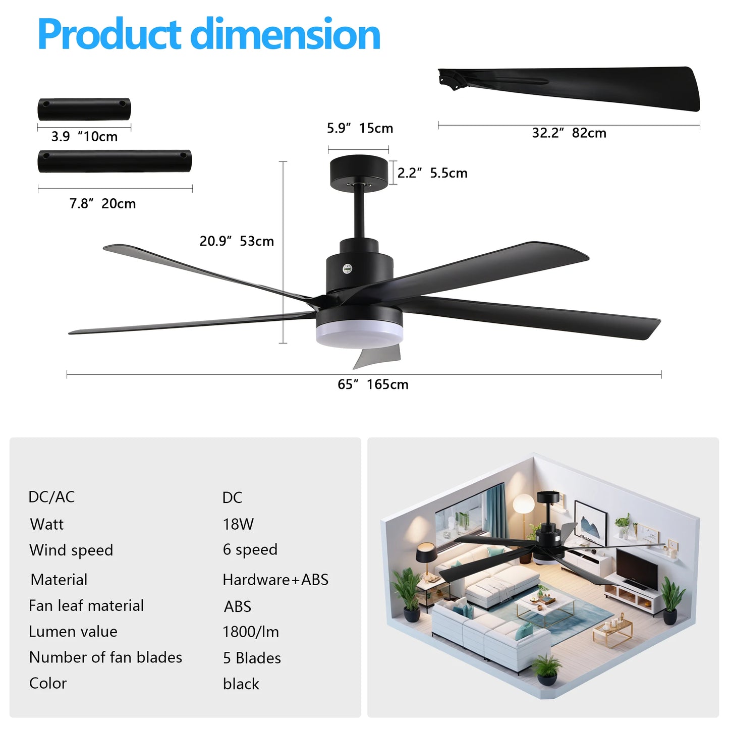 Walnut LED Ceiling Fan Light with 8 Wooden Blades, Remote Control, Dimmable & Adjustable Color Temperature