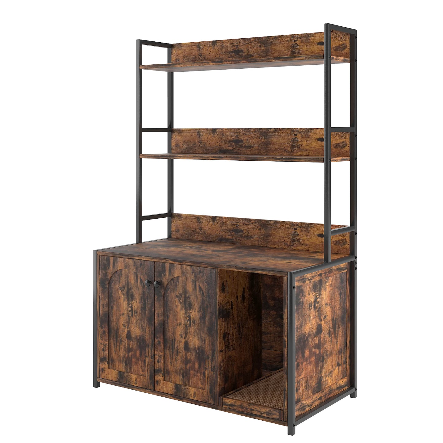 Wooden Hidden Cat Litter Box Enclosure Furniture with Shelves 2