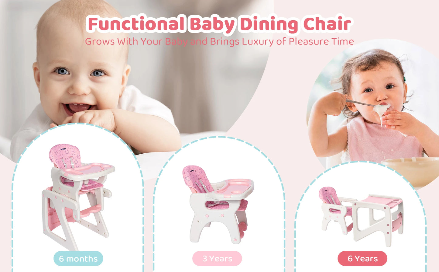 Baby High Chair Foldable  &  2-in-1 with Table Footrest,