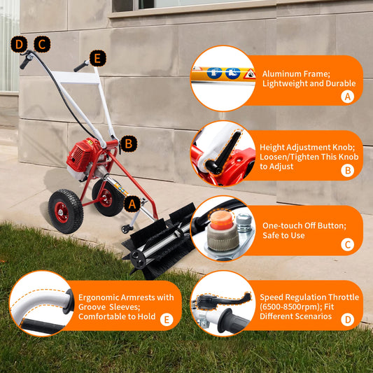 Grass Sweeper Portable Grass Brush Electric Broom Hand-held Lawn Sweeping Tool Gas Powered 2-stroke 43cc