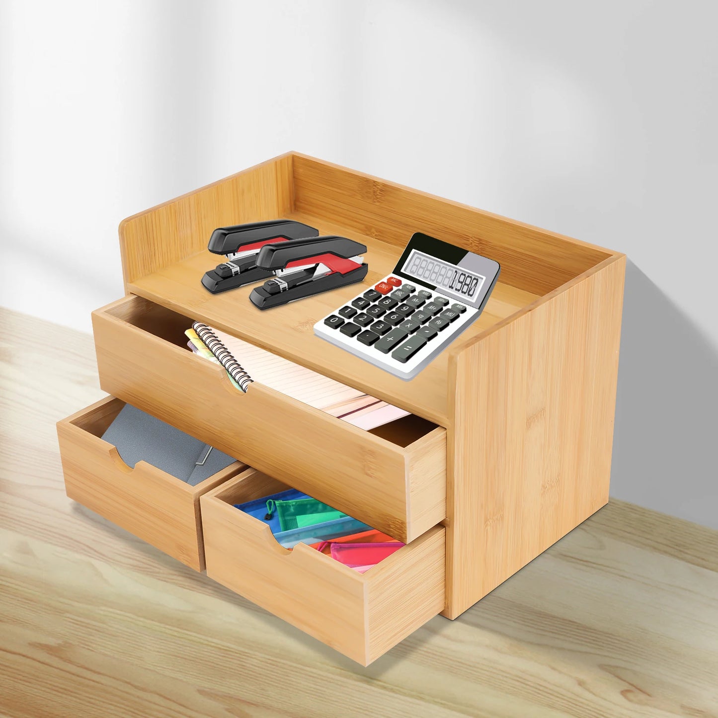 Bamboo Desk Organizer -Tabletop Mini Bamboo Desk Drawer