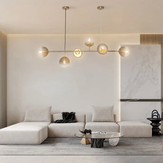 6-Light Modern Gold Linear Globe Ceiling Light Pendant Lamp Sputnik Chandelier