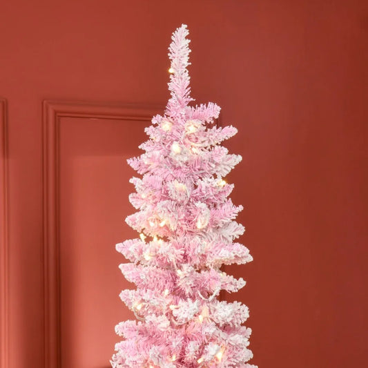 7.5ft Prelit Snow Flocked Artificial Christmas Tree