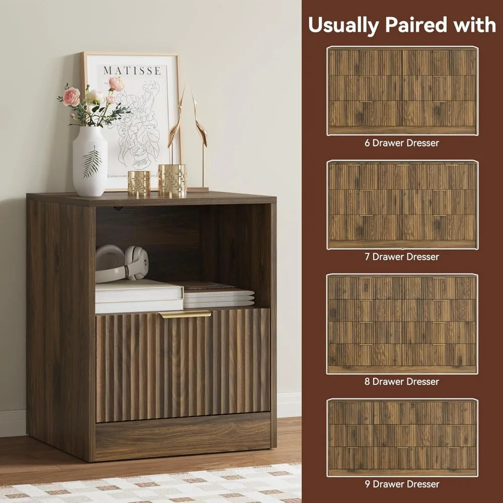 3-Piece Bedroom Set: 55" Dresser + 2 Nightstands, 8 Drawers, Walnut