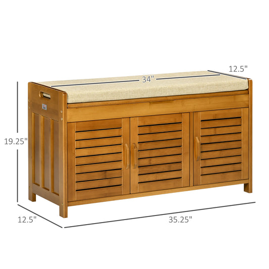 Shoe Bench with Storage Cabinets, Entryway Bench W/ Cushion Hidden Compartment