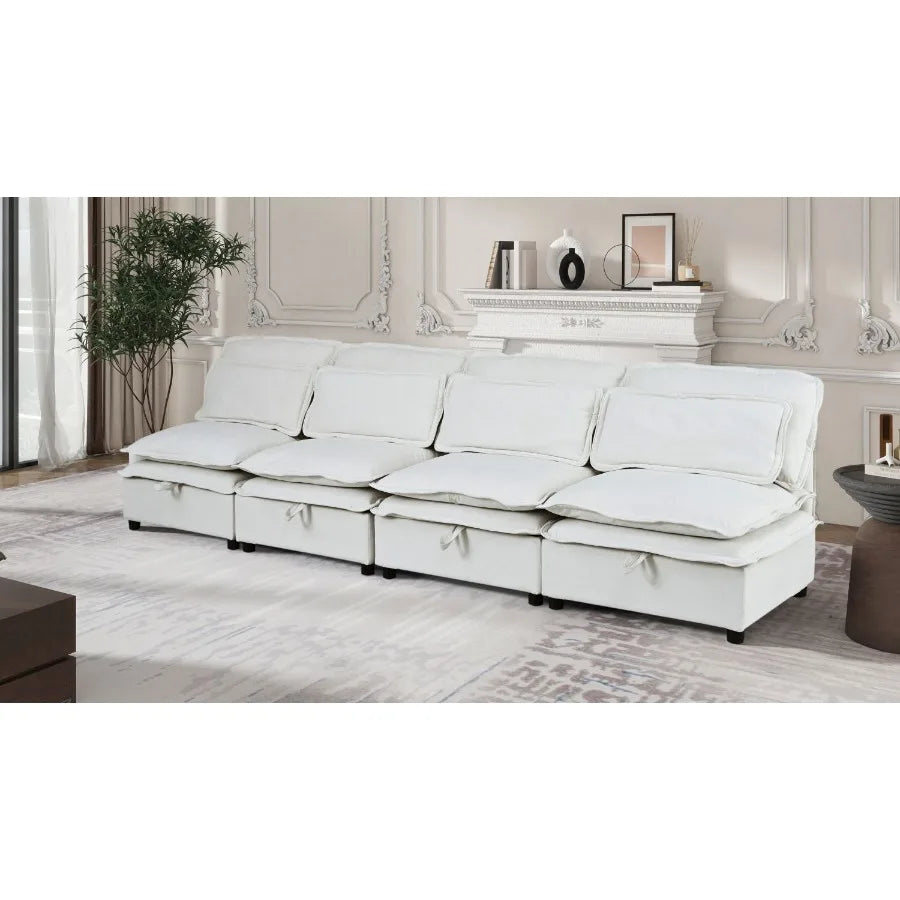 U_Style DoubleLayer Cushion Modular Sofa Freely Combinable 4Seater with Storage Function Includes 4 Soft Cushions Perfect for L