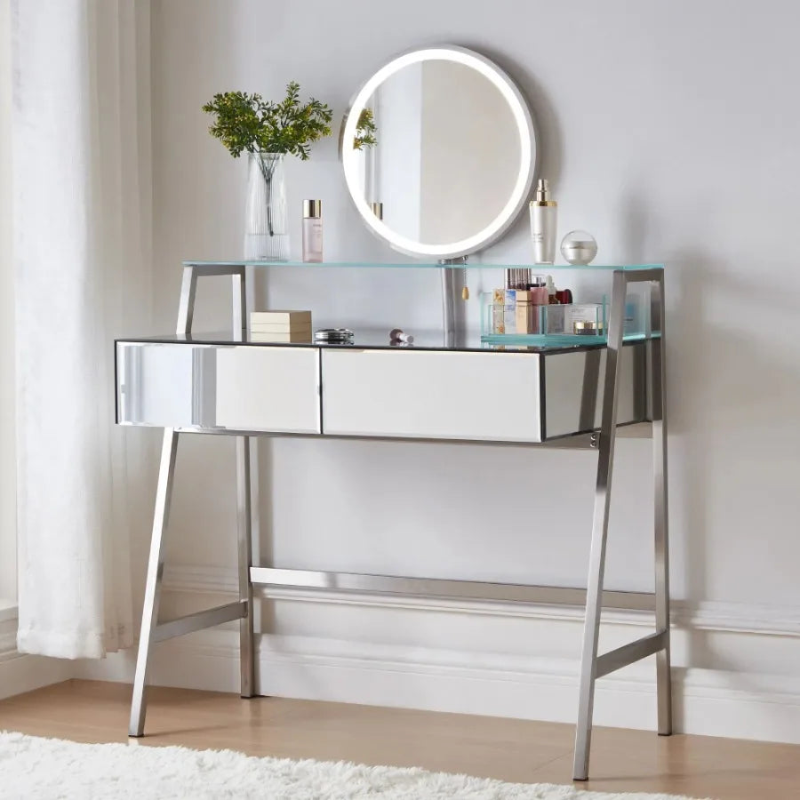 33.9 Mirrored Makeup Vanity Desk with Mirror and Lights