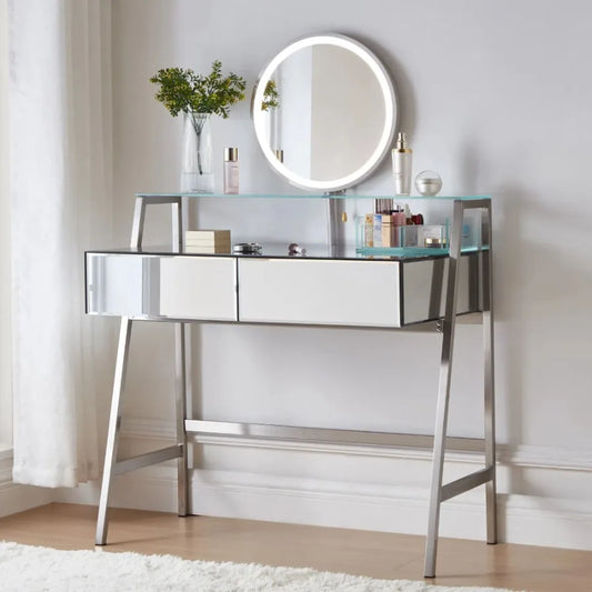 33.9 Mirrored Makeup Vanity Desk with Mirror and Lights