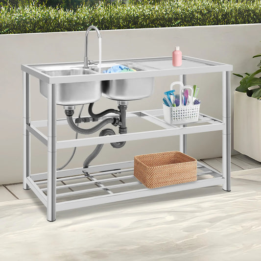 Double-layer Sink Kitchen and Commercial Sink with Drainage Device and Faucet