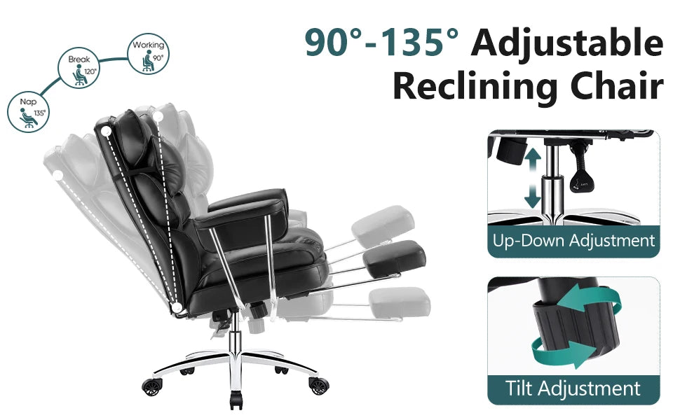 Leather Ergonomic Computer Desk Chair High Back with Footrest Lumbar Support Height Adjustable For Home Office