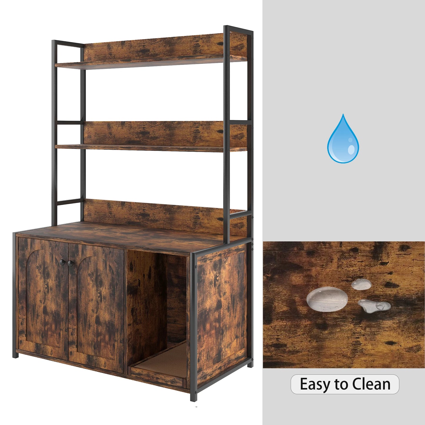 Wooden Hidden Cat Litter Box Enclosure Furniture with Shelves 2