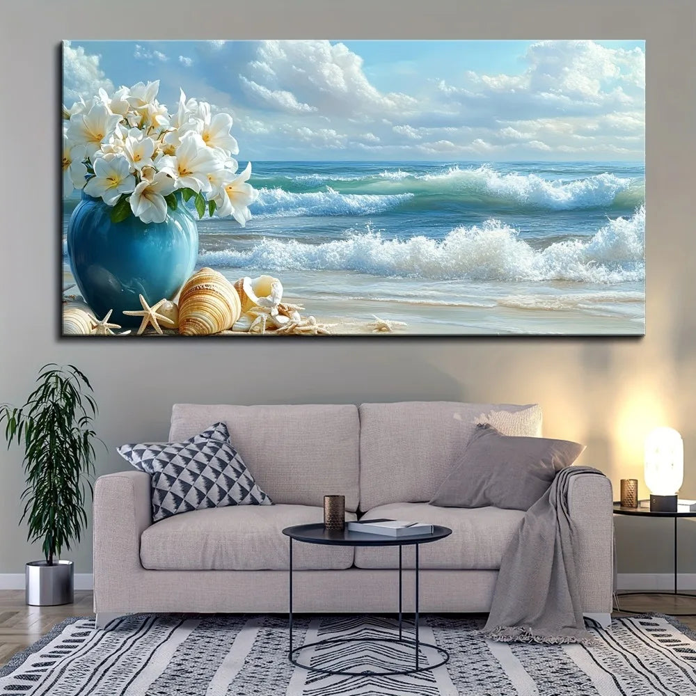 1.5 inch thick pine solid wood frame, beach canvas mural, coastal theme wall print decorative hanging paintings