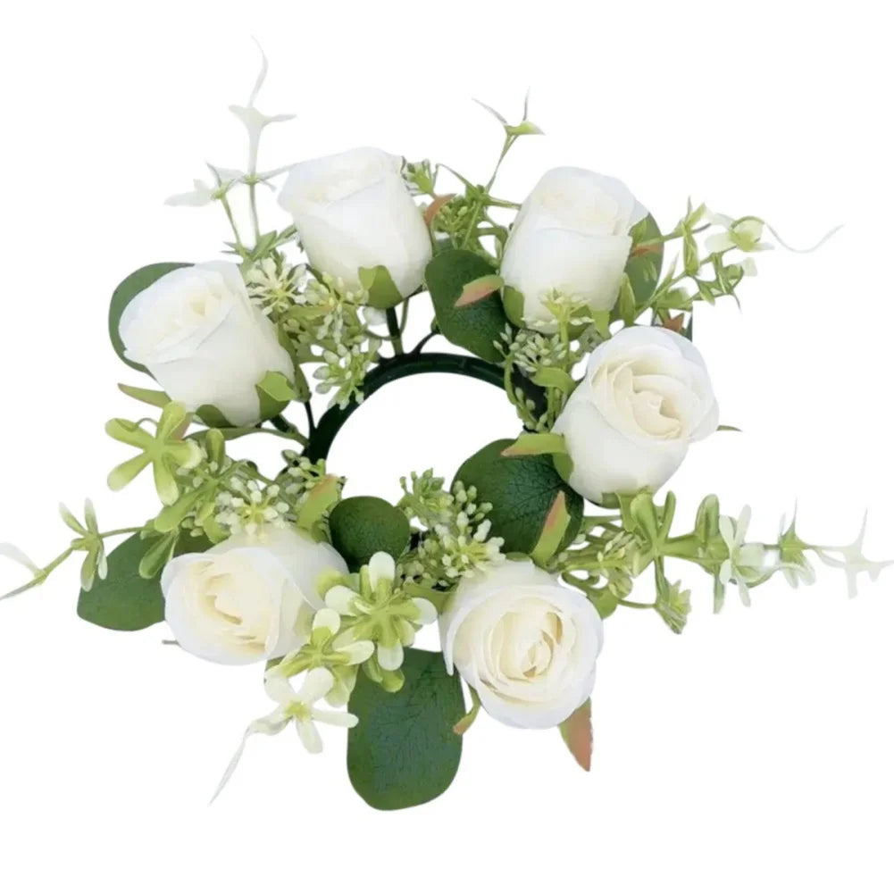 Candle Rings Candlestick Garland Artificial Rose Wreath Christmas Decoration Window Props Table Wedding Event Arrangement