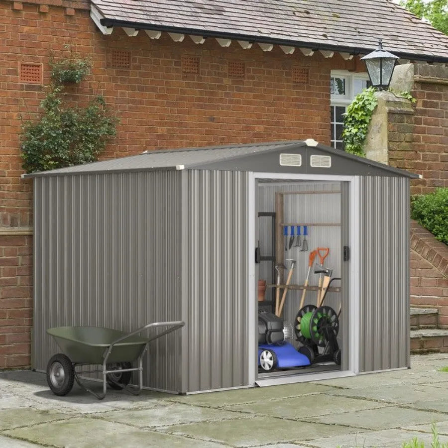 8 x 6 Feet Galvanized Steel Storage Shed for Garden Yard