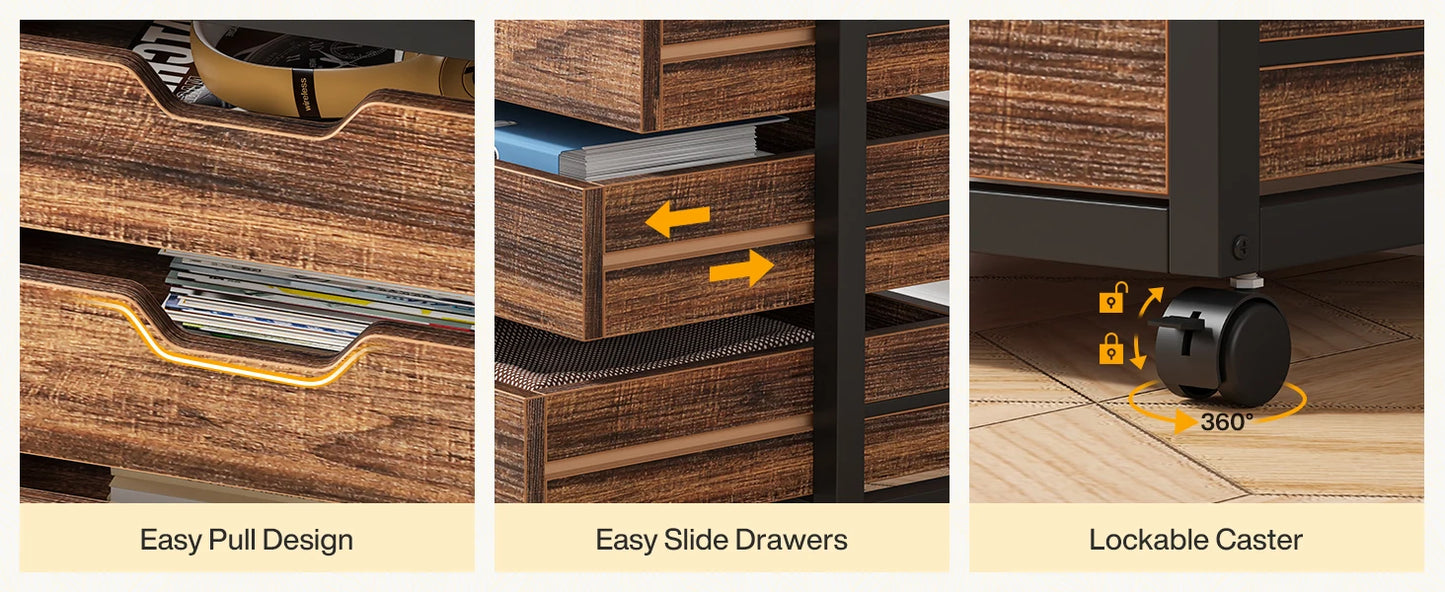 7-Drawer File Cabinet with Drawers & Wheels, Wood Mobile Storage Drawer