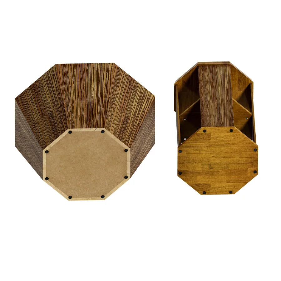 Octagonal Natural Rubber wood Set of Two Coffee Table