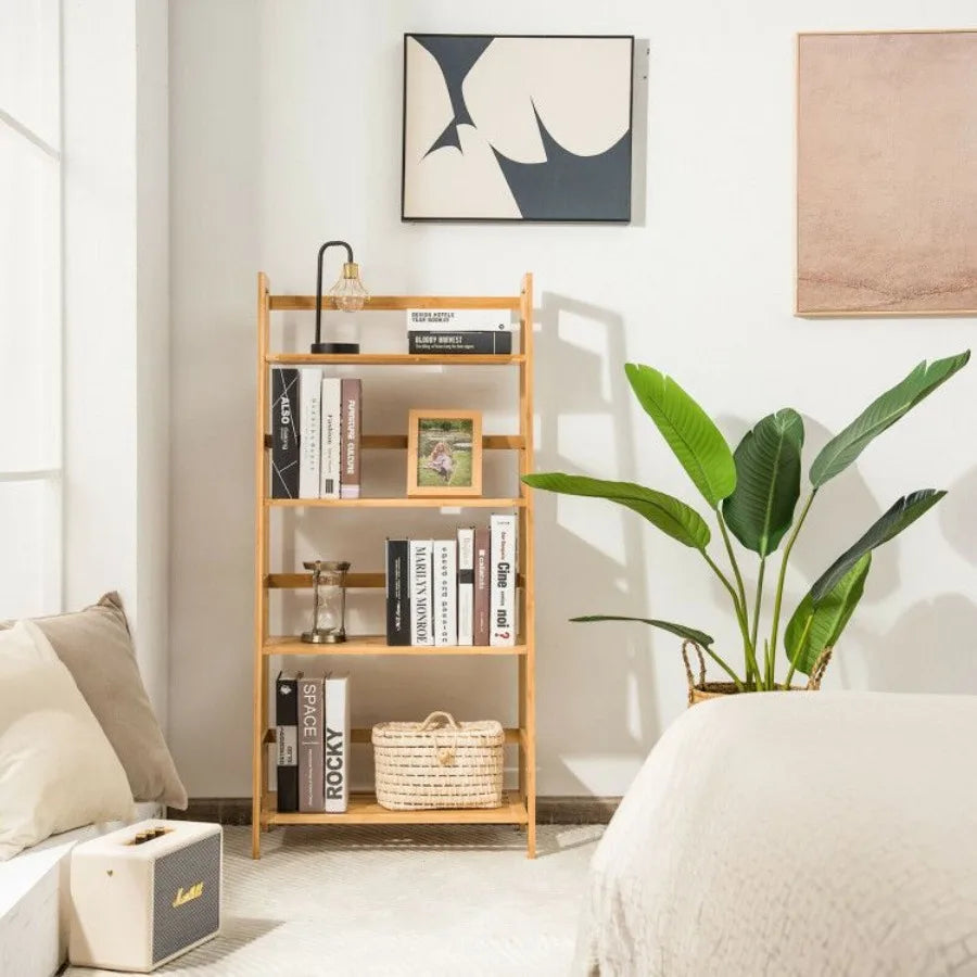 4Tier Bamboo Bookshelf Ladder Shelf Plant Stand Rack