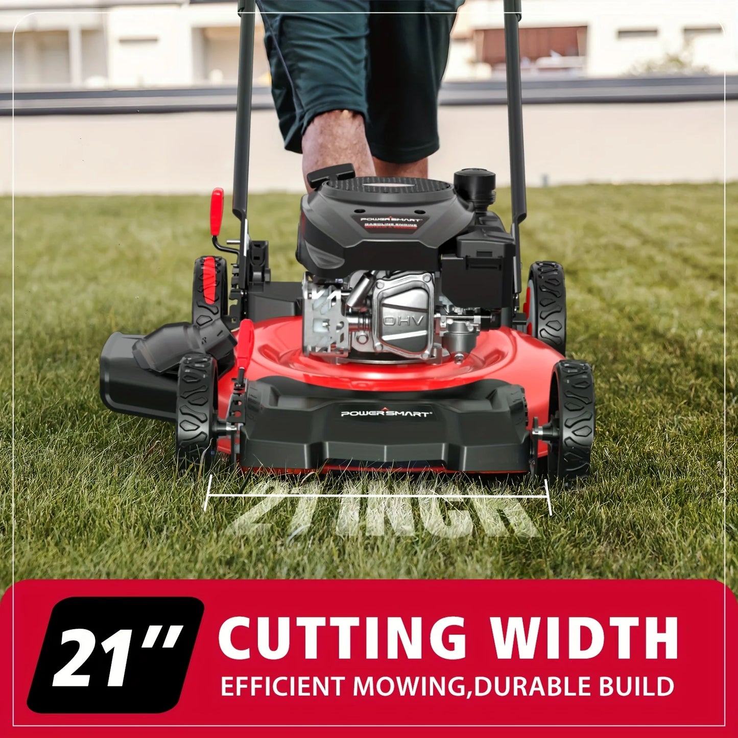 21 In. Gas Lawn Mower, 144cc 2-in-1 Mulching Push Mower With 6-Positions Height Adjustment, High Rear Wheels, Gardening Supplies