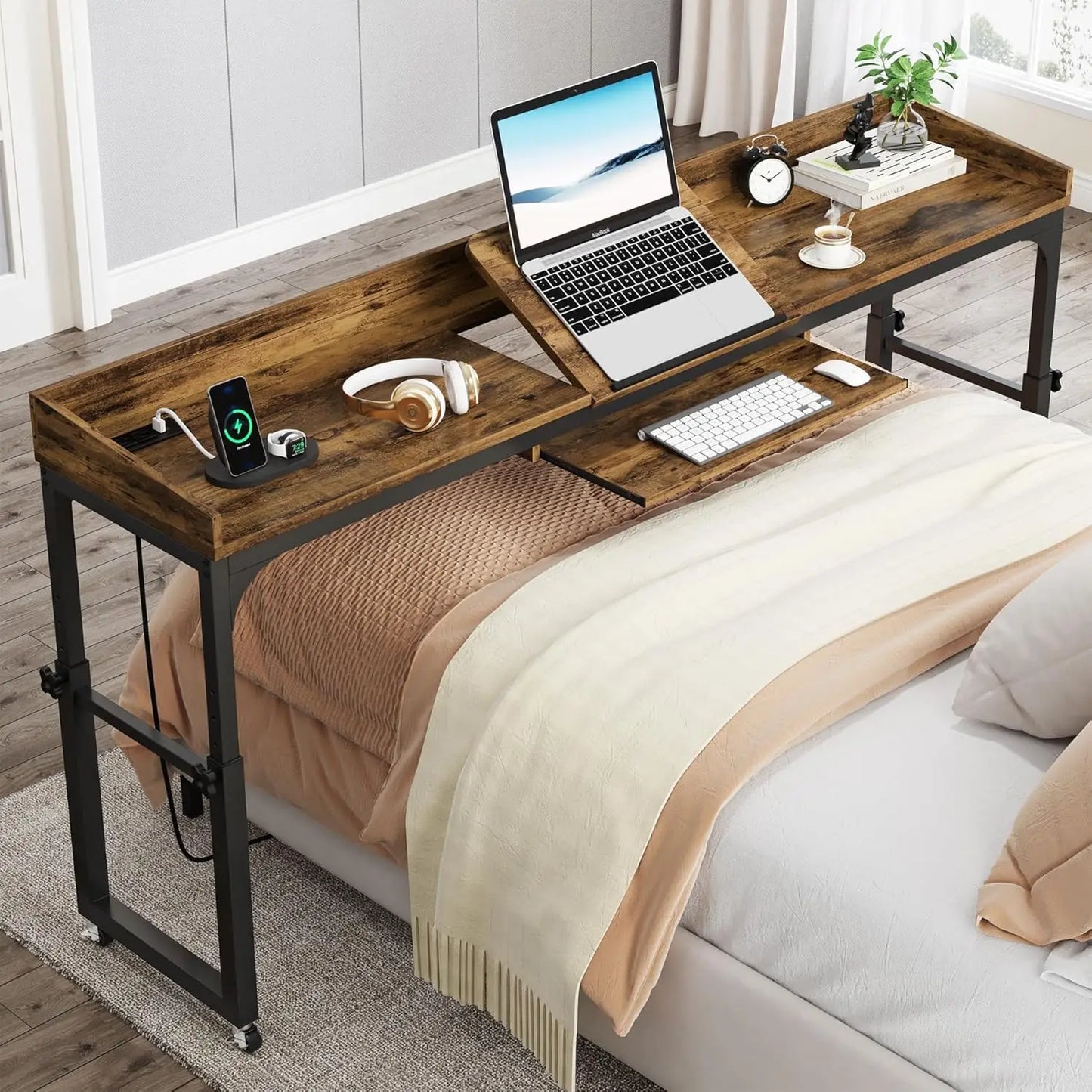 Height Adjustable Overbed Table with Wheels, Queen Size  Laptop