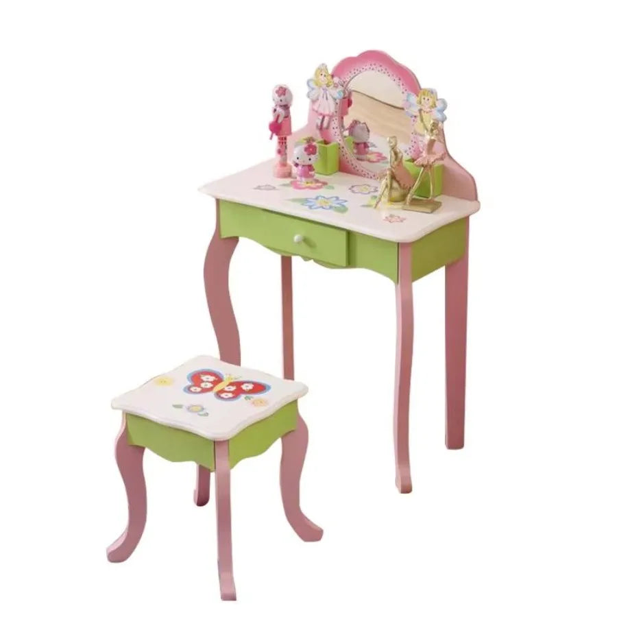 Princess Vanity Make Up Table Wooden Dressing Table With Mirror And Stool For
