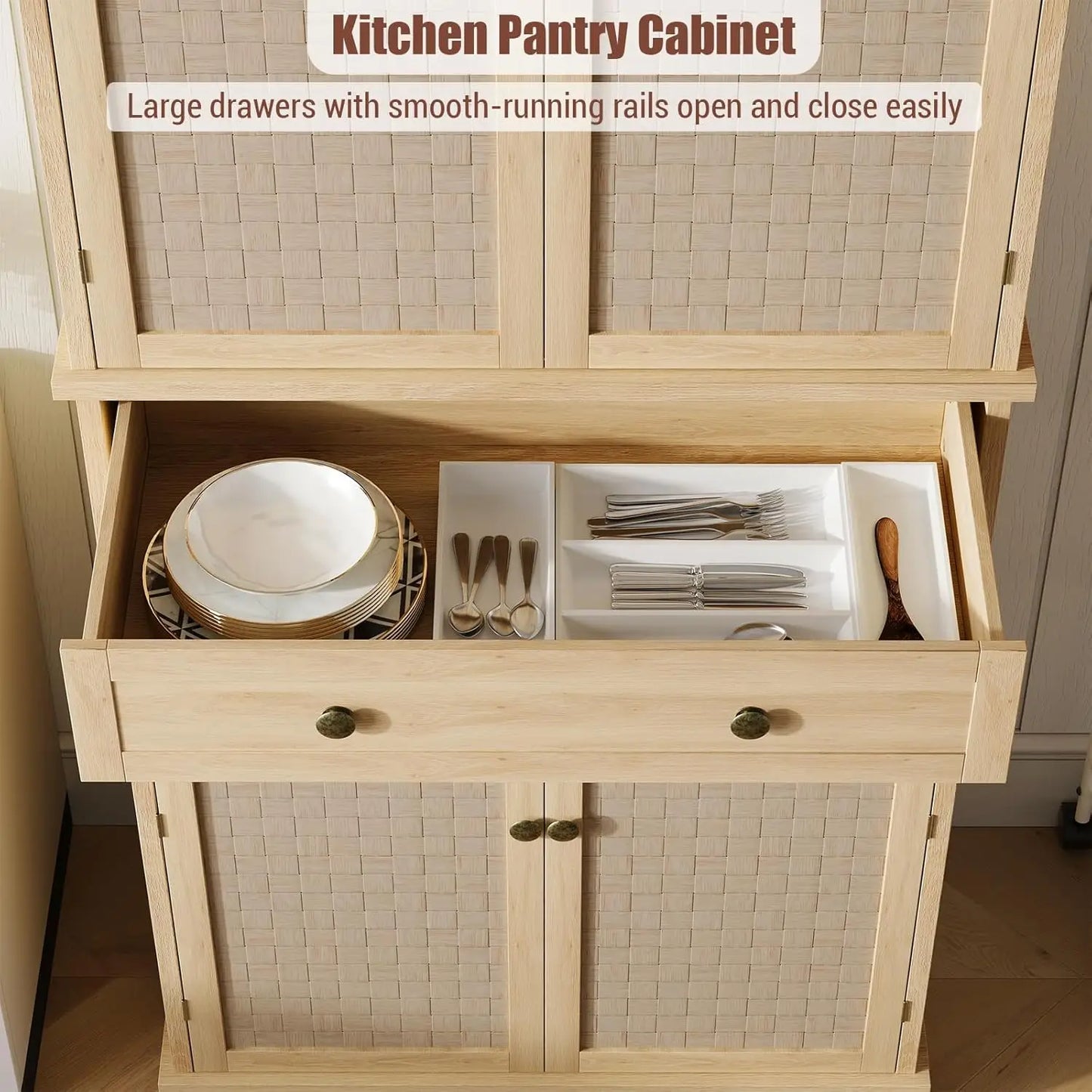 Kitchen Pantry Cabinet 72" Tall Storage Pantries with 4 Doors and Adjustable Shelves,Farmhouse Cabinet with 1 Drawer