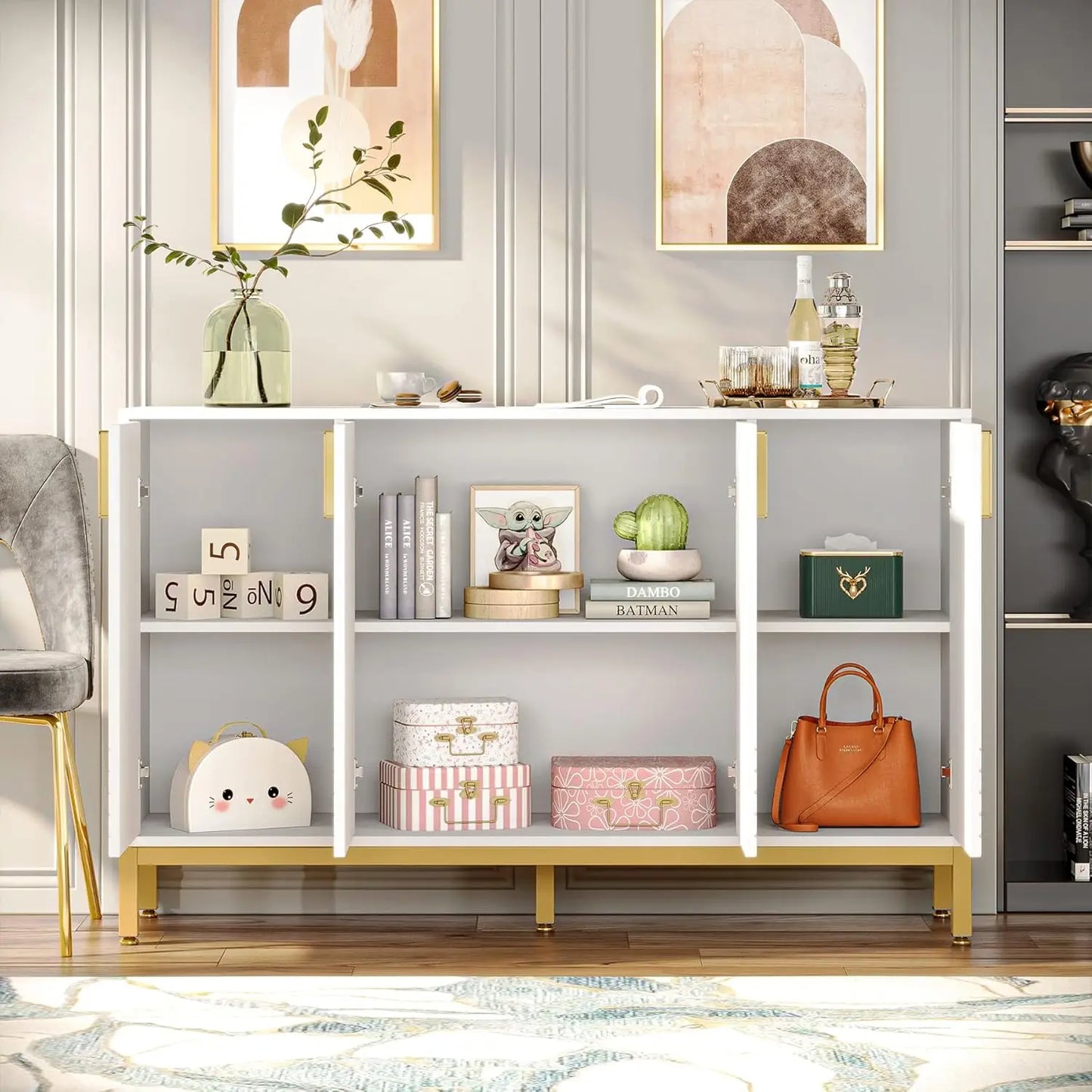 Modern Storage Cabinet, 59 Inch Console Buffet Cabinet