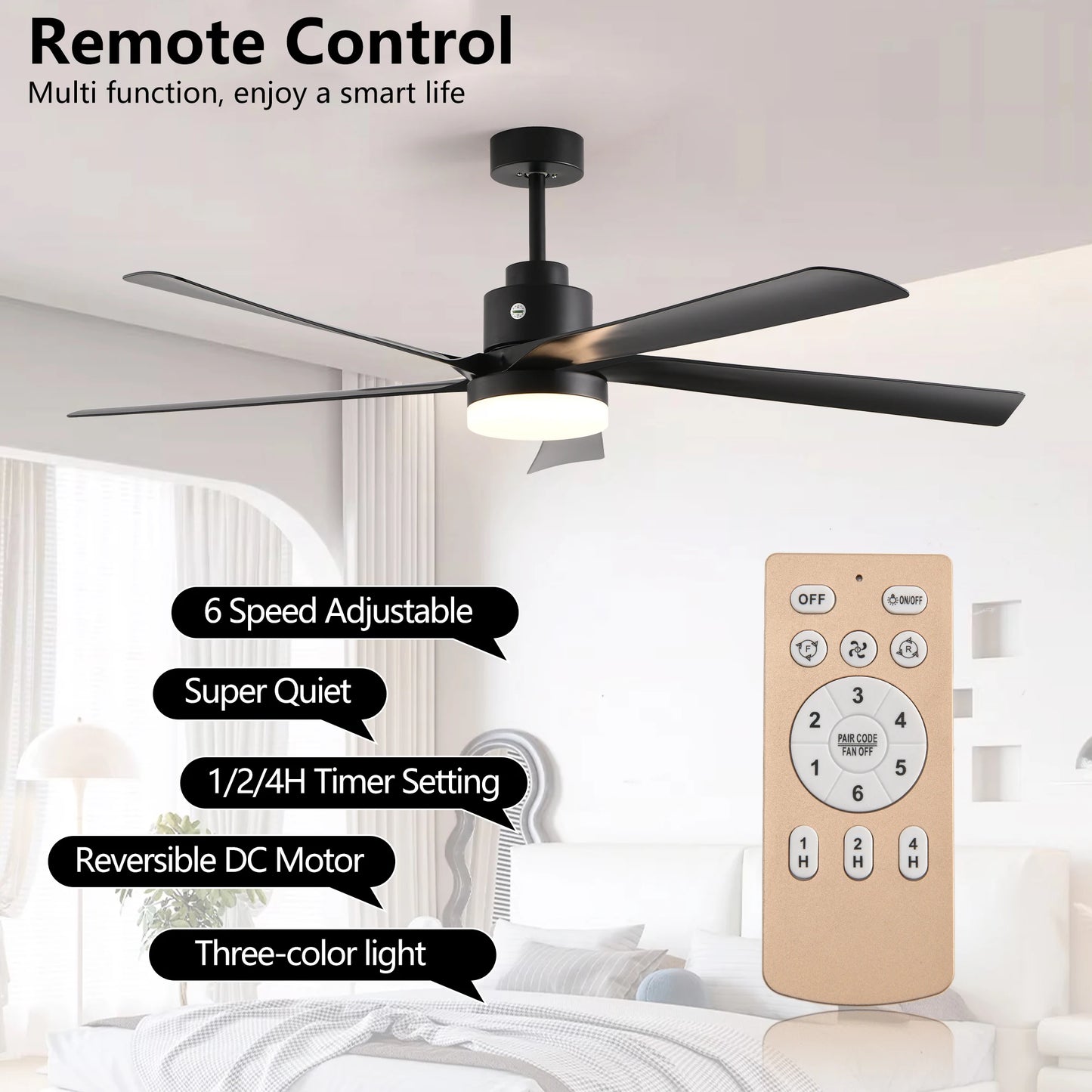 Walnut LED Ceiling Fan Light with 8 Wooden Blades, Remote Control, Dimmable & Adjustable Color Temperature