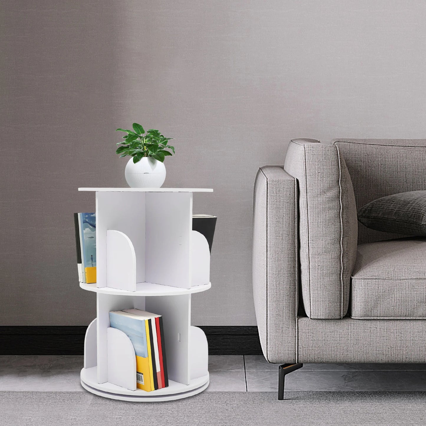 2-Tier Rotating Bookshelf: Stylish Design,