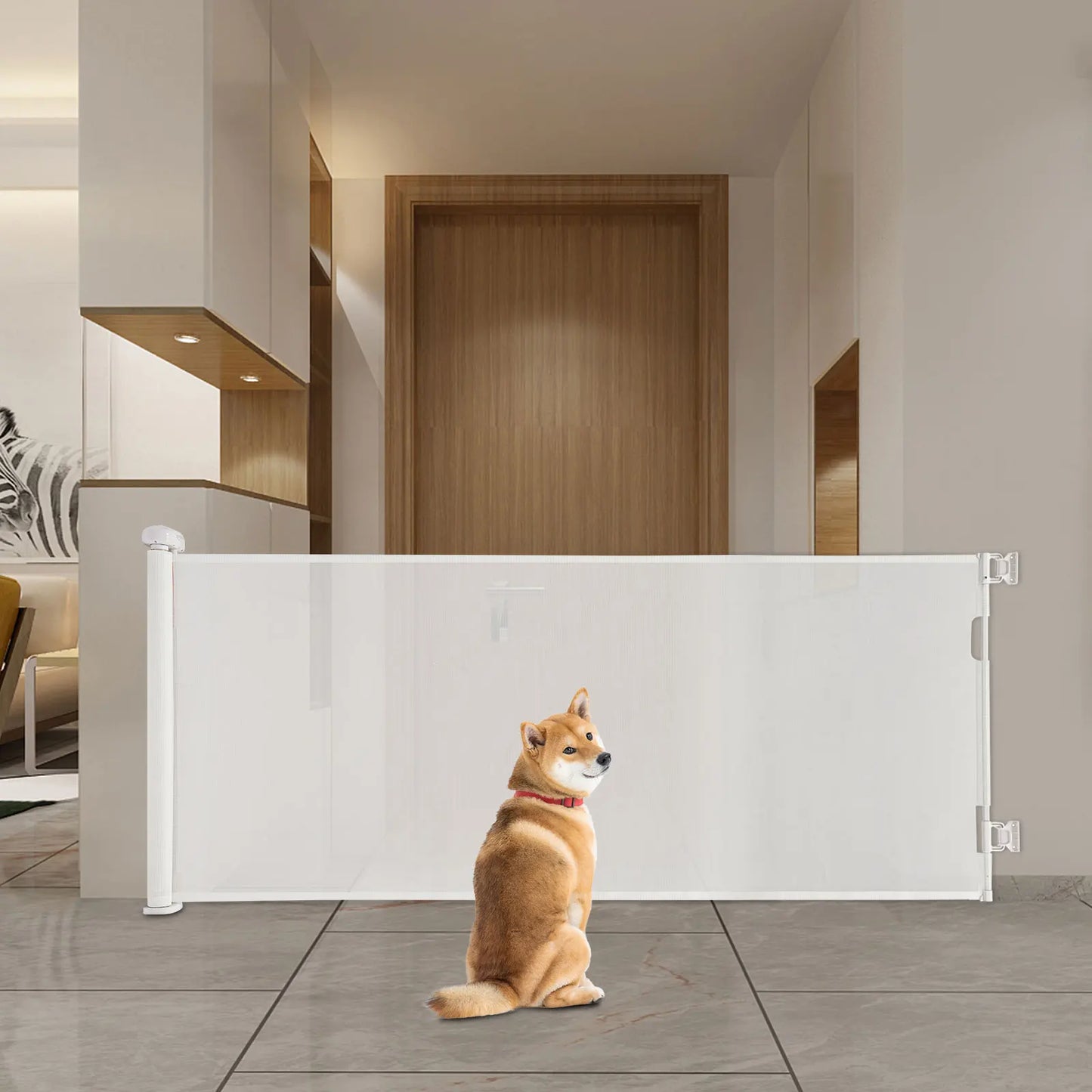 White/Black Iron Pet Fence 40-300cm Adjustable 84cm Height 10-40lbs Small Medium Dogs Indoor Safety Gate