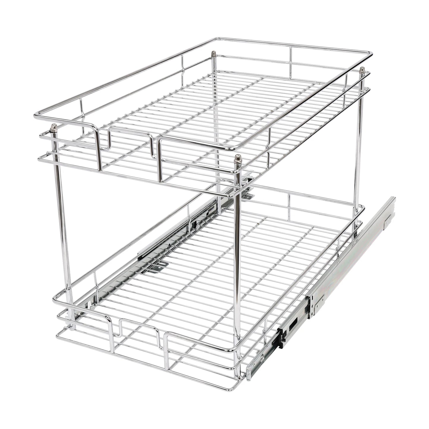 2-Tier Silver Cabinet Pull Out Shelves, Organizer Storage