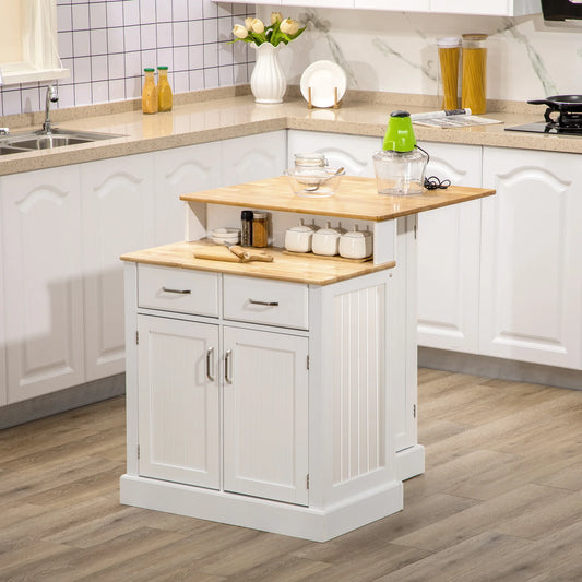 Island with Storage Cabinet, Butcher Block Countertop,