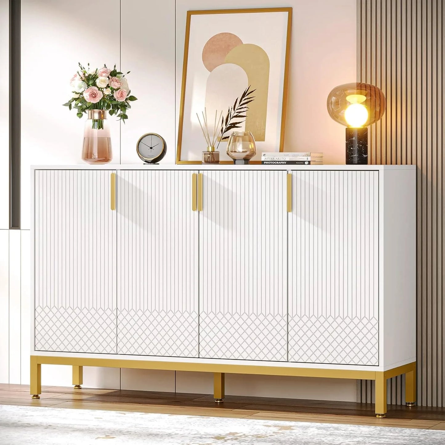 Modern Storage Cabinet, 59 Inch Console Buffet Cabinet
