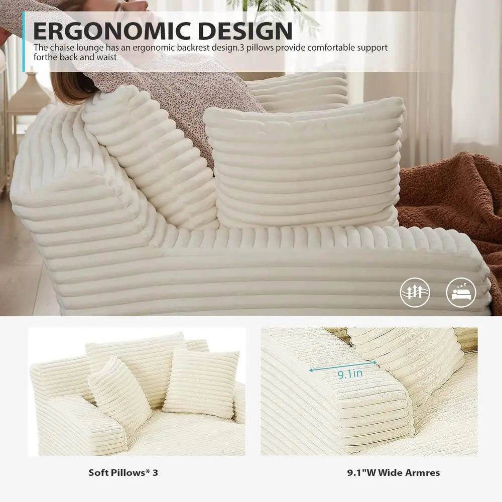Oversized Corduroy Chaise Lounge Chair, Deep Seat Sleeper Sofa, Cloud Comfort Reading Couch for Living Room