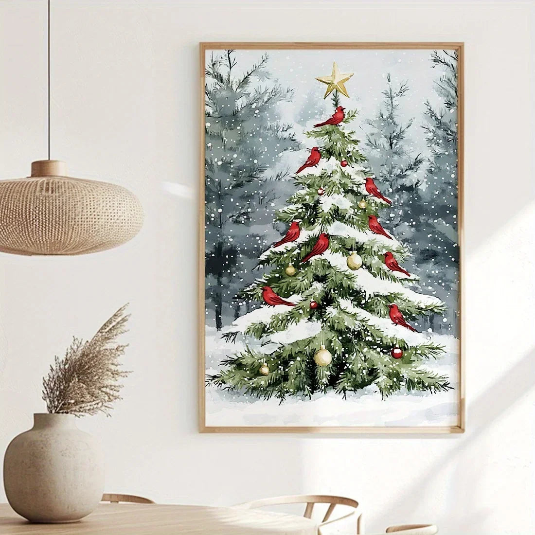Christmas Tree and Cardinal Canvas Art Print Fade Resistant