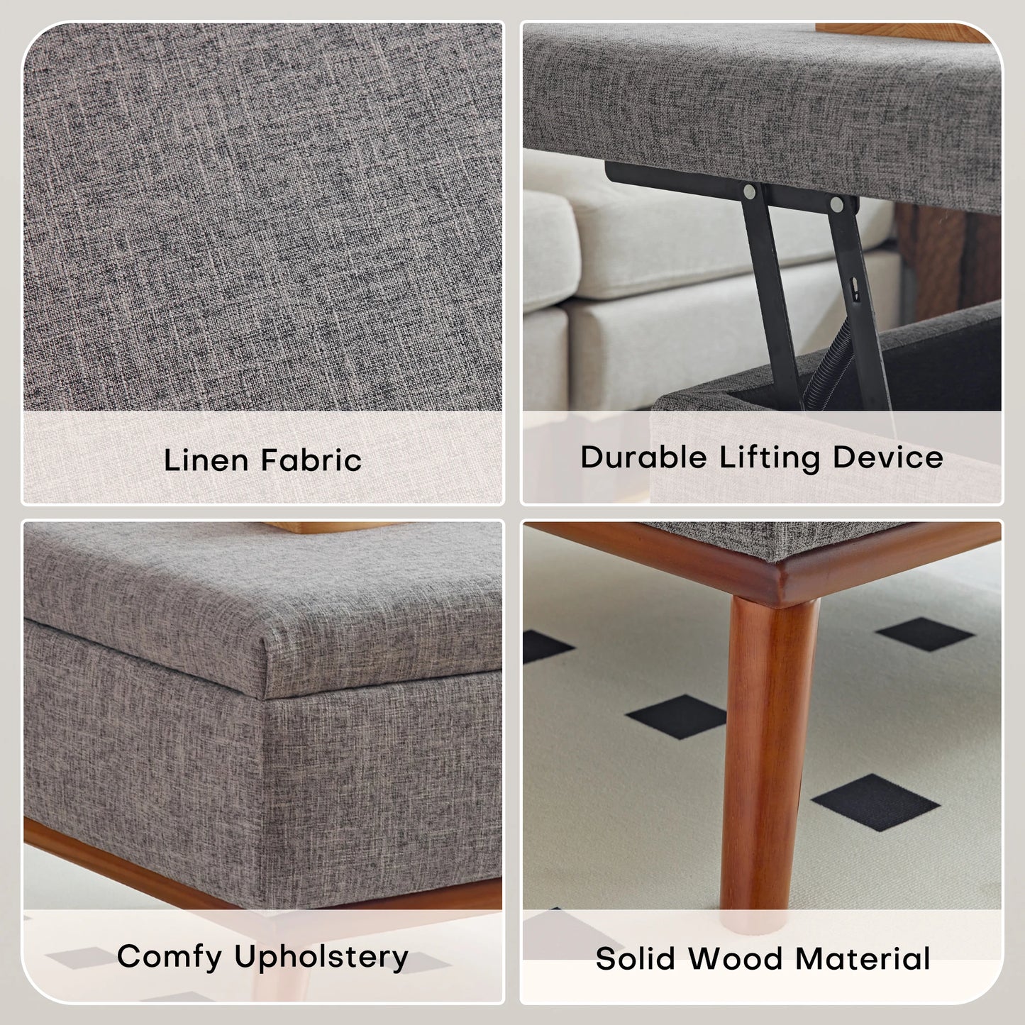 Large Storage Ottoman , 31.4 inch Lift Top Large Coffee Table with High-density Foam Wood Legs