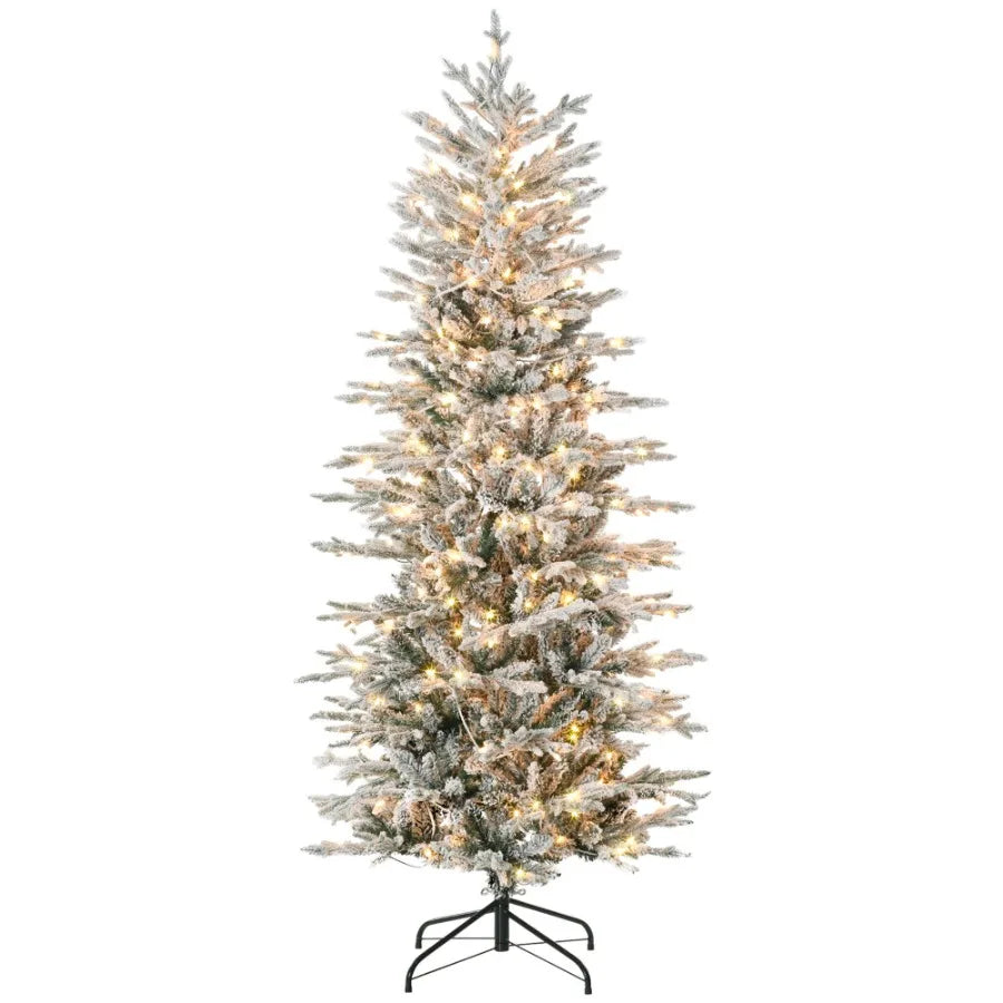 6ft Tall Prelit Artificial Christmas Tree Holiday Dr with 636 Snow Flocked Branches 250 Warm Yellow Clear Lights Auto Open Extr