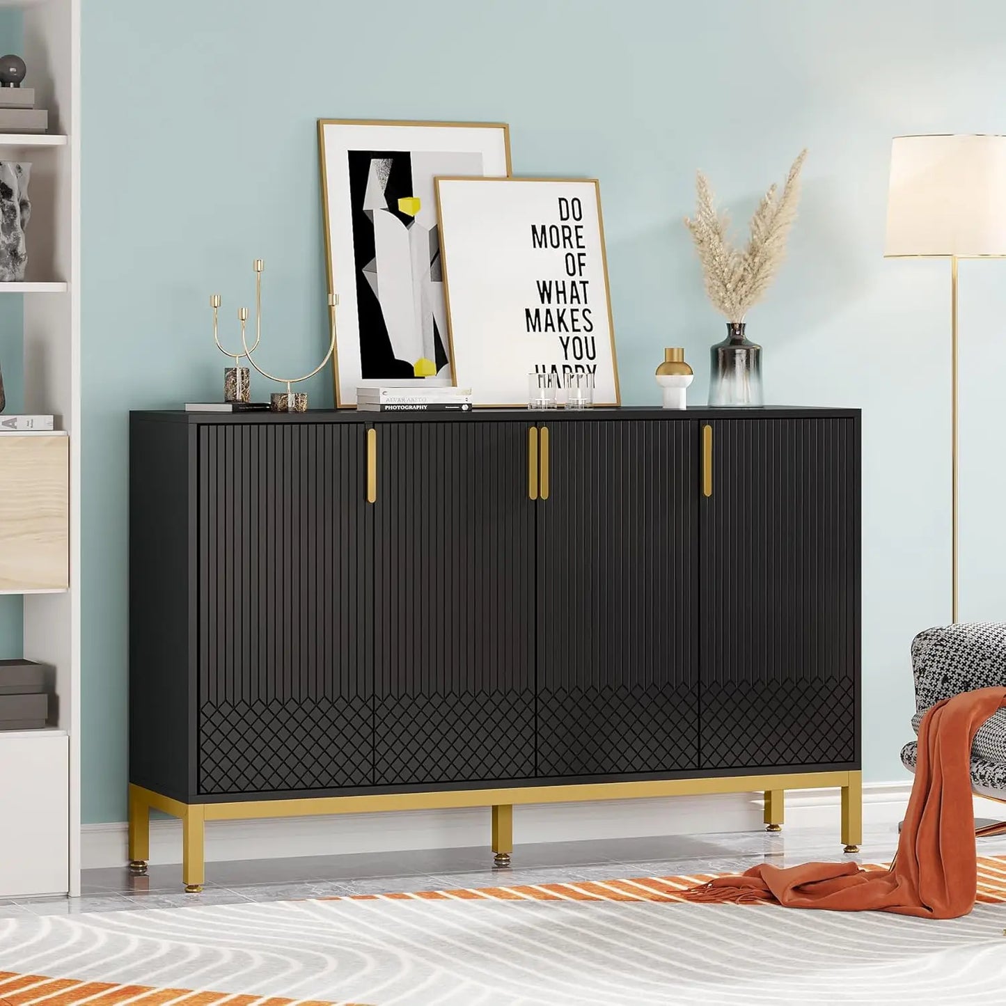 Modern Storage Cabinet, 59 Inch Console Buffet Cabinet