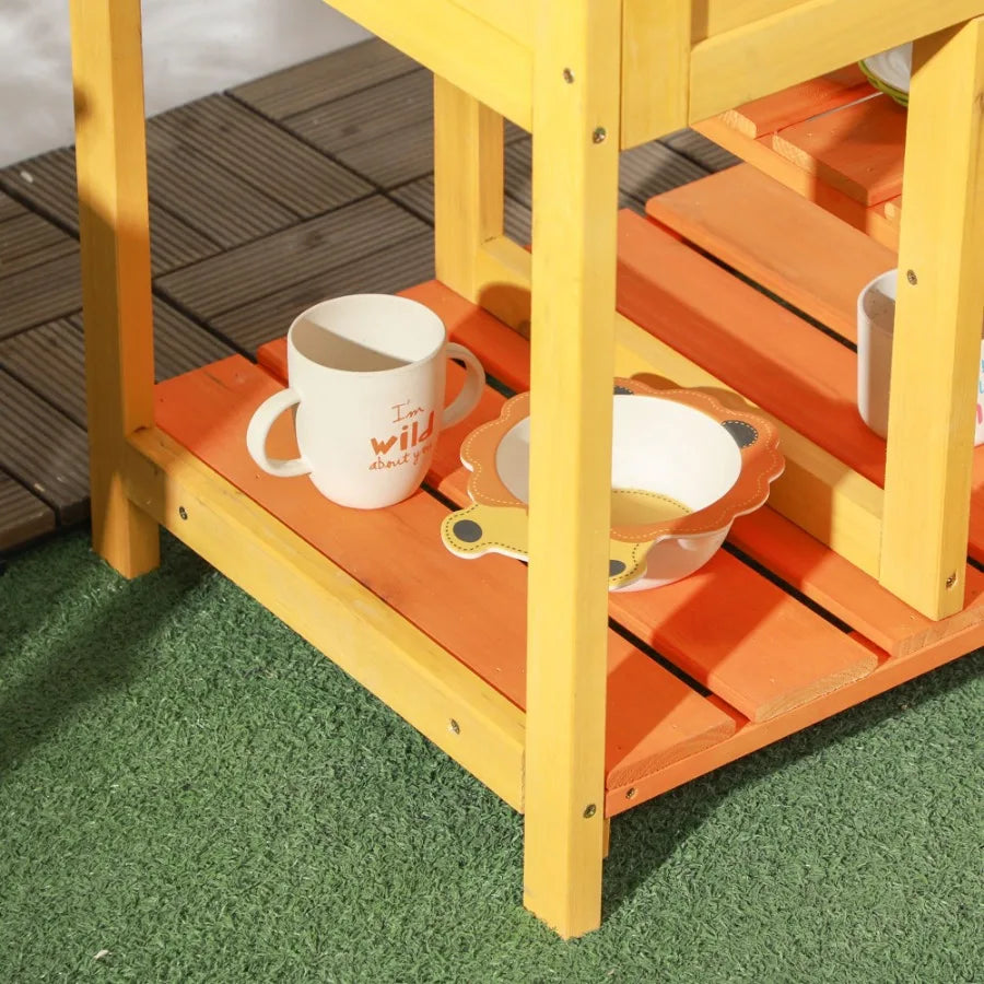 Mud Kitchen Outdoor Kitchen Playset for Wooden with Realistic Play Kitchen Toys Faucet and Sink Storage Shelves Gift for Girls